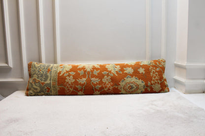 Handwoven Kilim Lumbar Pillow Cover | Turkish Orange Floral, 30x120"