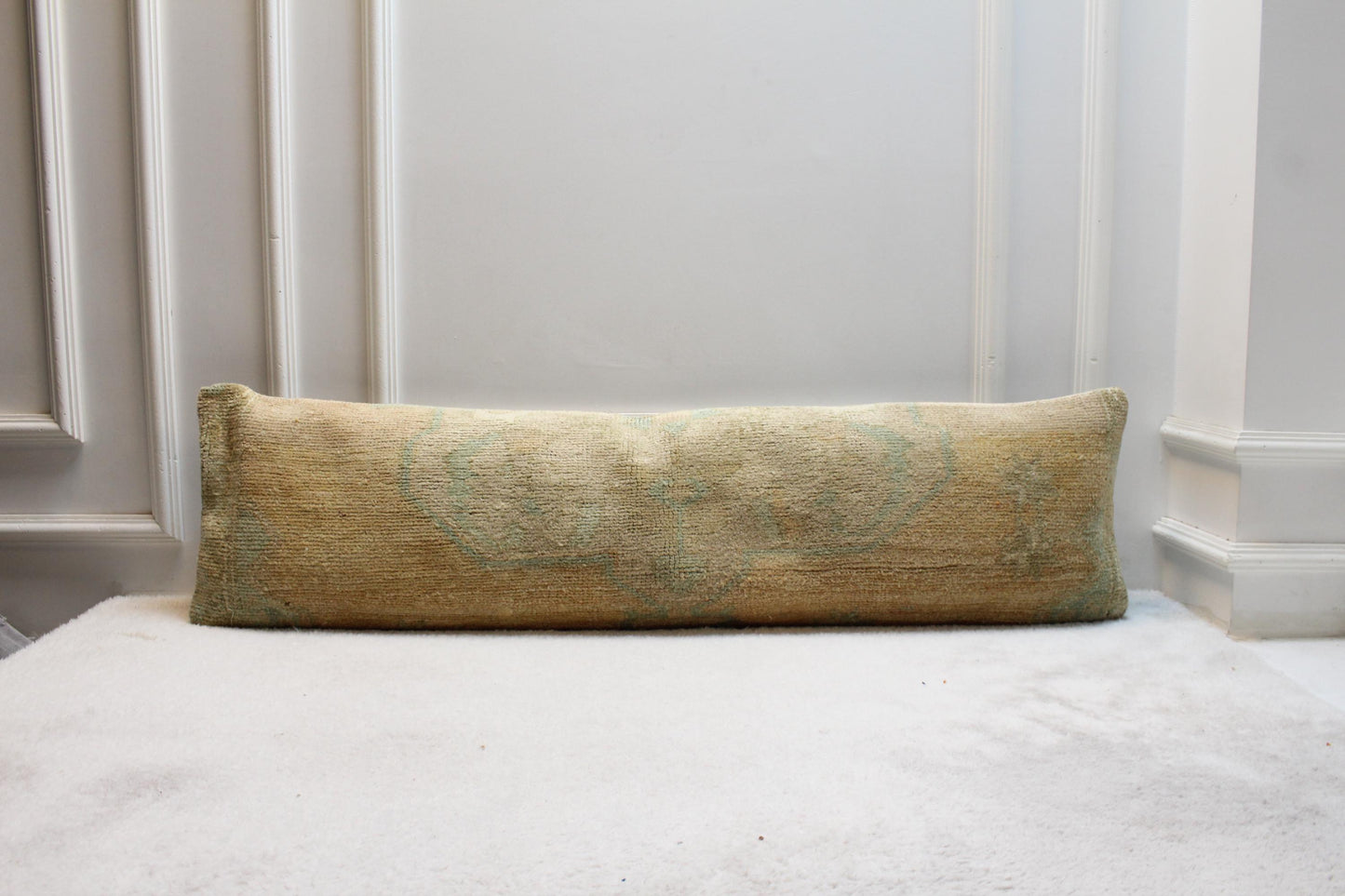 Turkish Kilim Lumbar Pillow Cover 30x120” | Handmade Vintage Beige Cushion