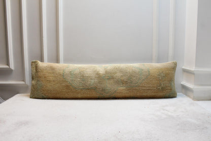 Turkish Kilim Lumbar Pillow Cover 30x120” | Handmade Vintage Beige Cushion