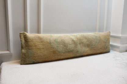 Turkish Kilim Lumbar Pillow Cover 30x120” | Handmade Vintage Beige Cushion