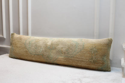 Turkish Kilim Lumbar Pillow Cover 30x120” | Handmade Vintage Beige Cushion