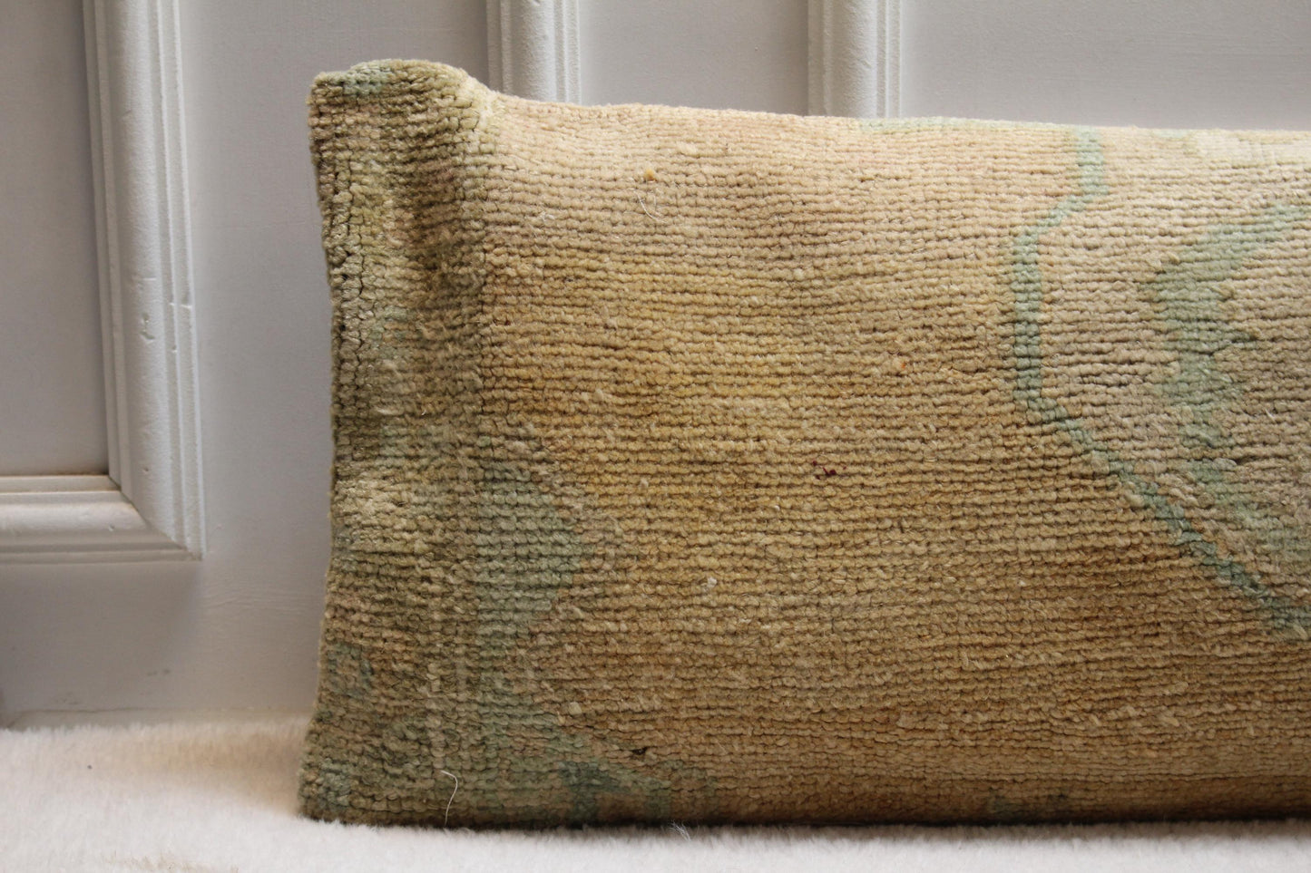 Turkish Kilim Lumbar Pillow Cover 30x120” | Handmade Vintage Beige Cushion