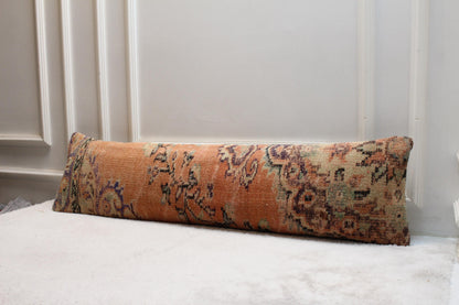Vintage Turkish Kilim Lumbar Pillow | Extra Long Boho Cushion Cover