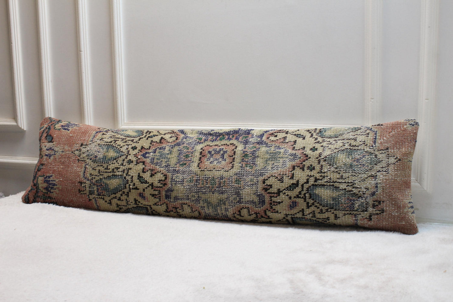 Vintage Turkish Kilim Lumbar Pillow: Boho Cushion Cover (12x48 in)