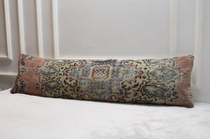 Vintage Turkish Kilim Lumbar Pillow: Boho Cushion Cover (12x48 in)