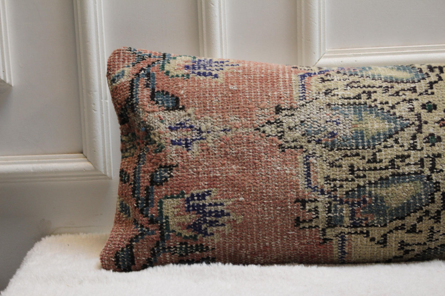 Vintage Turkish Kilim Lumbar Pillow: Boho Cushion Cover (12x48 in)