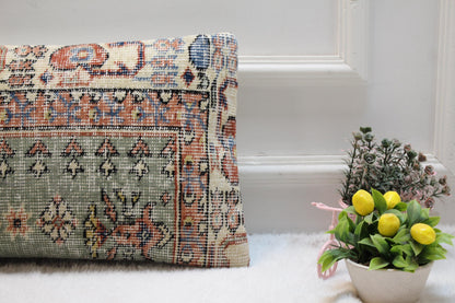 Vintage Turkish Rug Lumbar Pillow 12x24: Handmade Kilim Cushion
