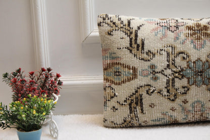 Handmade Turkish Kilim Lumbar Pillow: Soft Pastel Rustic Accent (12x24 inch)