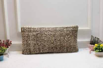 Handmade Kilim Lumbar Pillow Cover: Earthy Bohemian Cushion (12x24 inch)