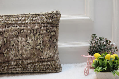 Handmade Kilim Lumbar Pillow Cover: Earthy Bohemian Cushion (12x24 inch)