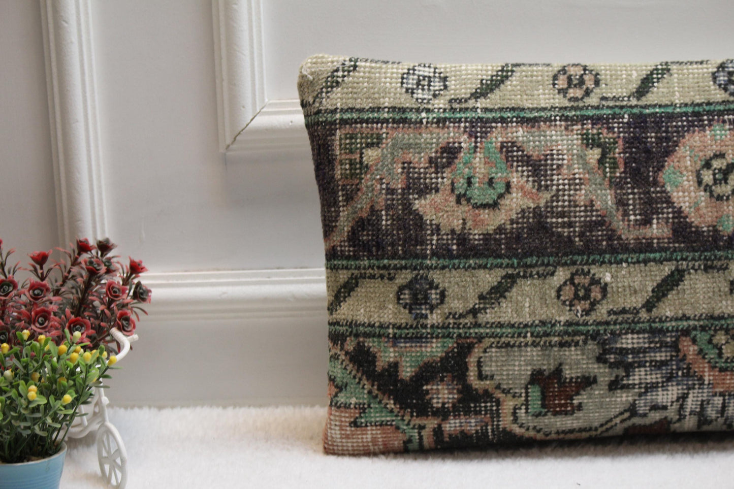Handmade Kilim Lumbar Pillow Cover: Rustic Turkish Rug, 12x24 inch