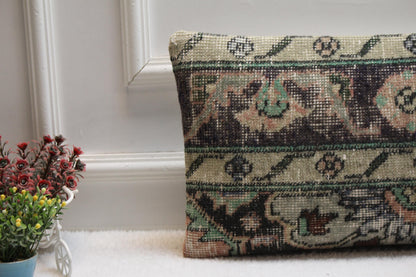 Handmade Kilim Lumbar Pillow Cover: Rustic Turkish Rug, 12x24 inch