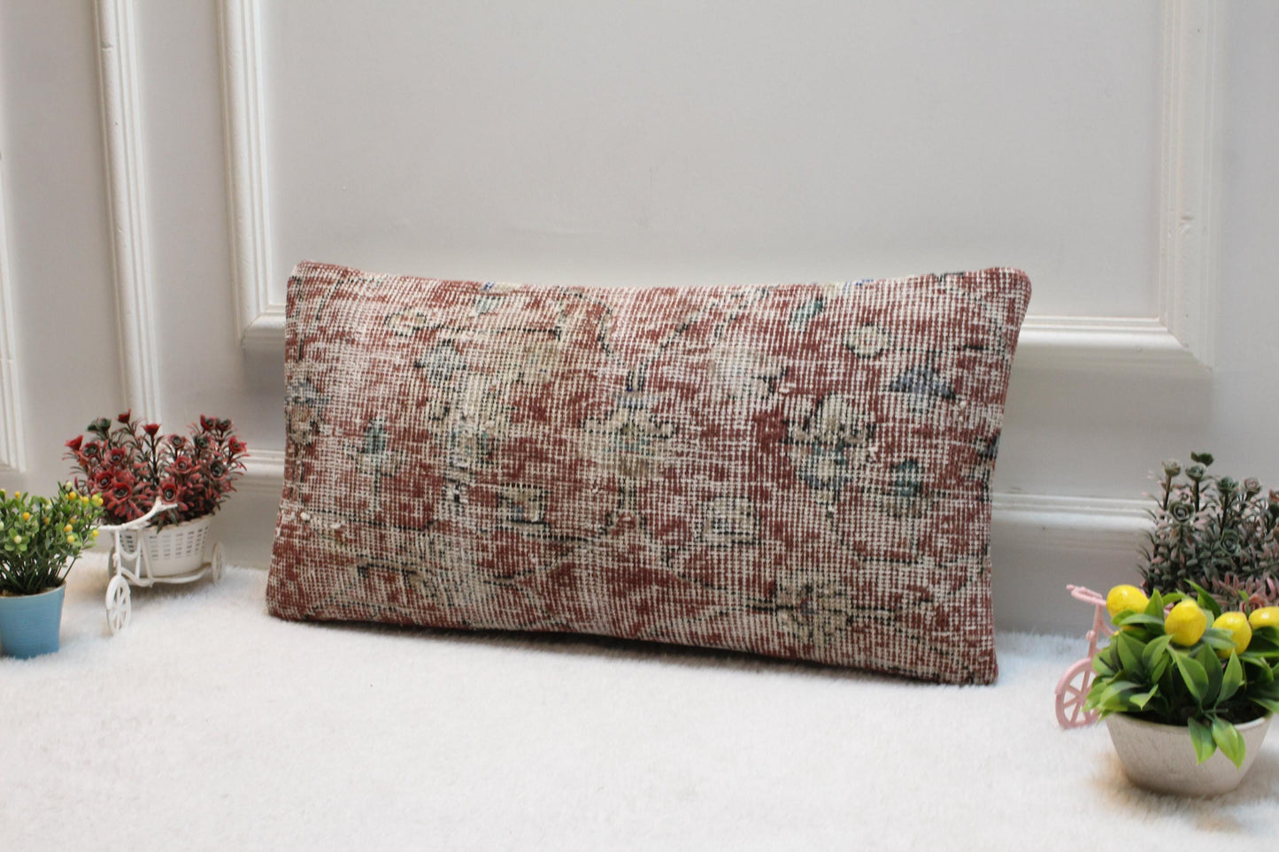 Boho Kilim Lumbar Pillow 12x24: Vintage Turkish Rug Cover
