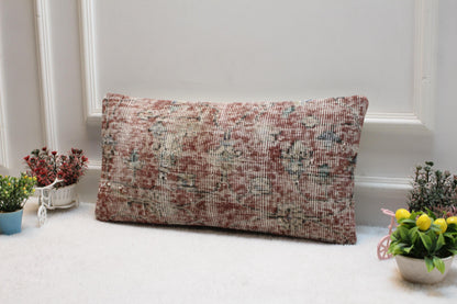 Boho Kilim Lumbar Pillow 12x24: Vintage Turkish Rug Cover