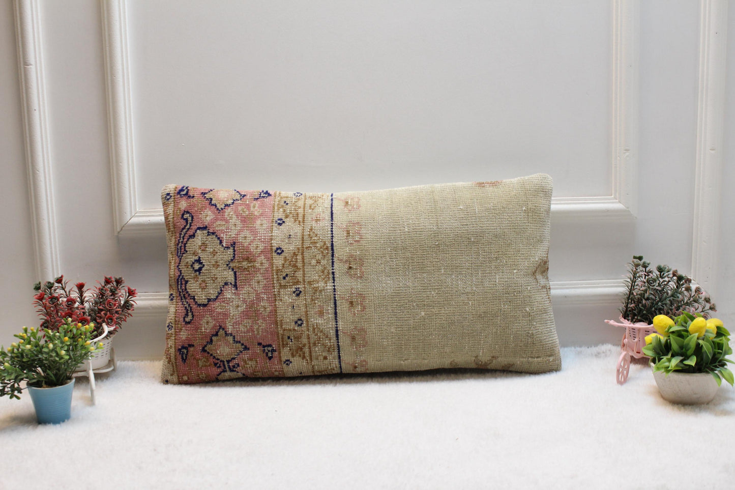Upcycled Turkish Kilim Lumbar Pillow Cover: Rustic Bohemian Decor (12x24 inch)