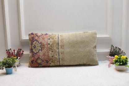 Upcycled Turkish Kilim Lumbar Pillow Cover: Rustic Bohemian Decor (12x24 inch)