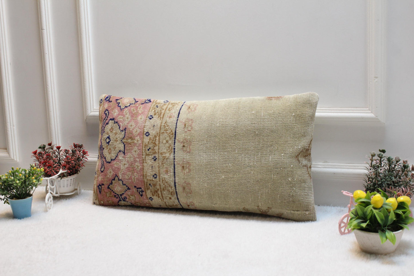 Upcycled Turkish Kilim Lumbar Pillow Cover: Rustic Bohemian Decor (12x24 inch)