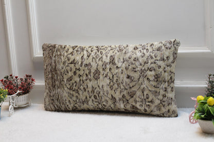 Handmade Turkish Kilim Lumbar Pillow Cover: Shabby Chic Decor (12x24)