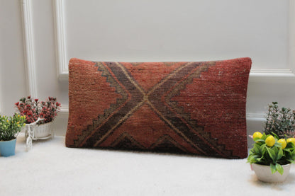 Tribal Kilim Lumbar Pillow 12x24: Rustic Woven Wool Cushion
