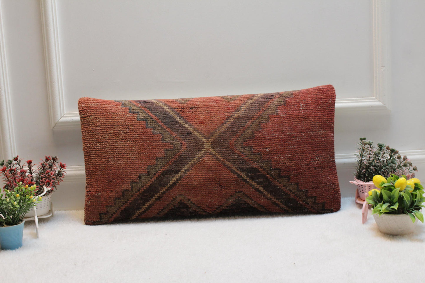 Tribal Kilim Lumbar Pillow 12x24: Rustic Woven Wool Cushion