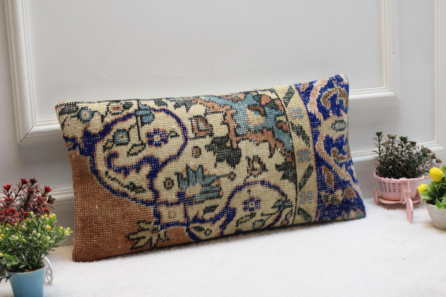 Oriental Kilim Lumbar Pillow 12x24: Vintage Turkish Rug Cushion