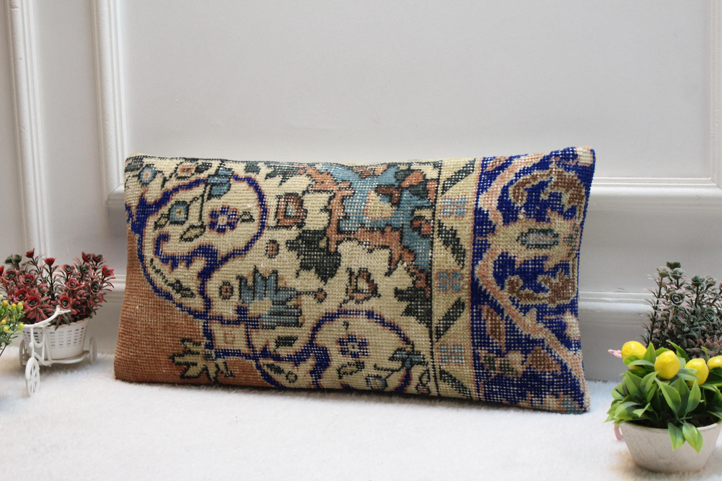 Oriental Kilim Lumbar Pillow 12x24: Vintage Turkish Rug Cushion