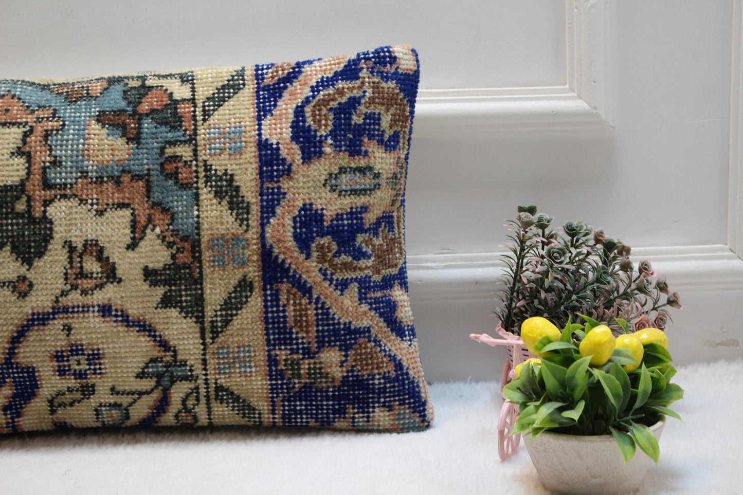 Oriental Kilim Lumbar Pillow 12x24: Vintage Turkish Rug Cushion