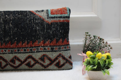 Handmade Kilim Lumbar Pillow Cover: Southwestern Tribal Rug, 12x24