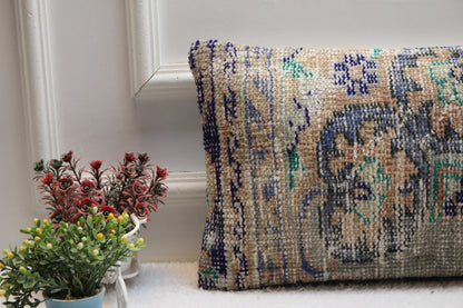 Neutral Lumbar Kilim Pillow Cover 12x24: Vintage Turkish Rug Cushion