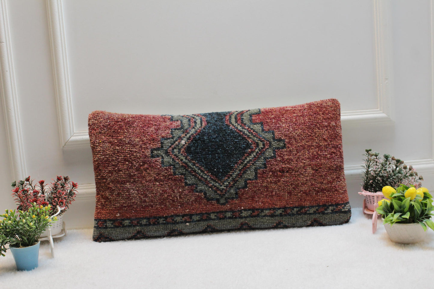 Handmade Turkish Rug Pillow Cover: Vintage Kilim Lumbar Pillow (12x24 in)