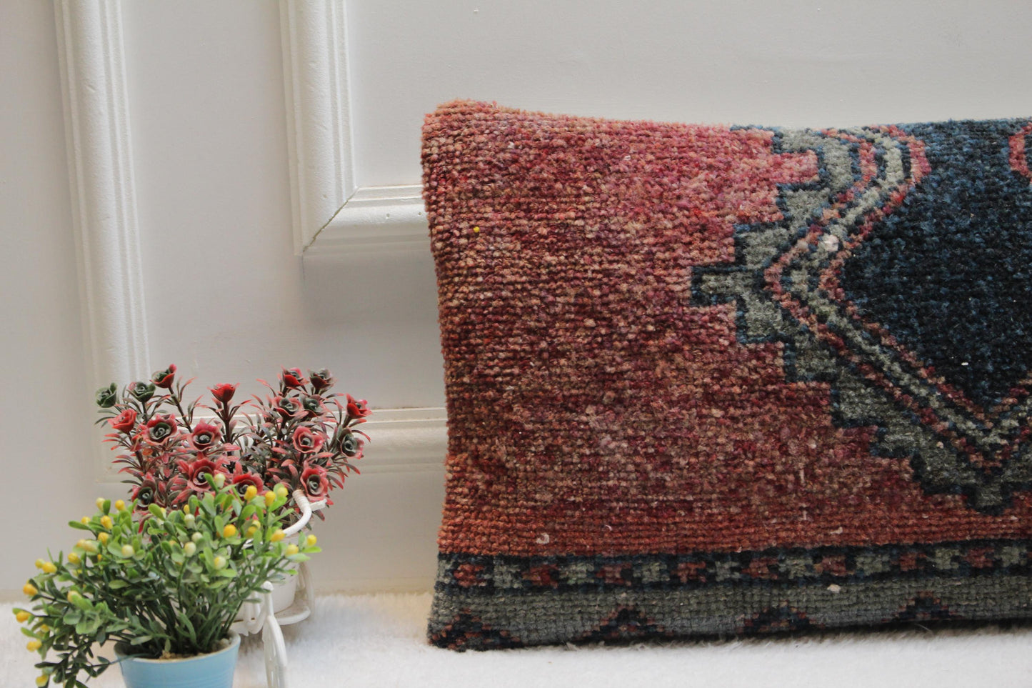 Handmade Turkish Rug Pillow Cover: Vintage Kilim Lumbar Pillow (12x24 in)