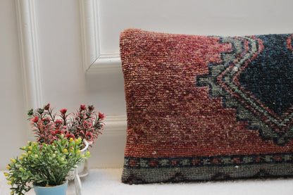 Handmade Turkish Rug Pillow Cover: Vintage Kilim Lumbar Pillow (12x24 in)