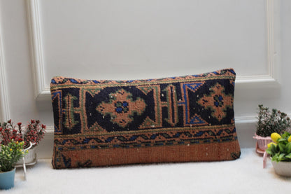 Handmade Kilim Lumbar Pillow Cover: Vintage Turkish Rug Design (12x24 inch)