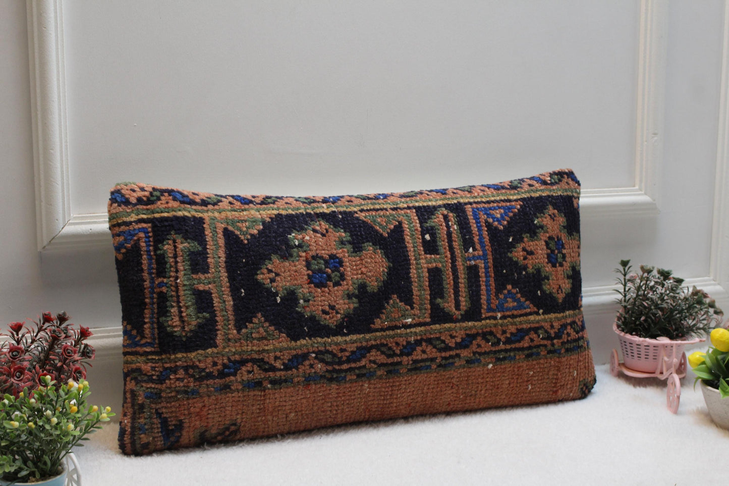 Handmade Kilim Lumbar Pillow Cover: Vintage Turkish Rug Design (12x24 inch)