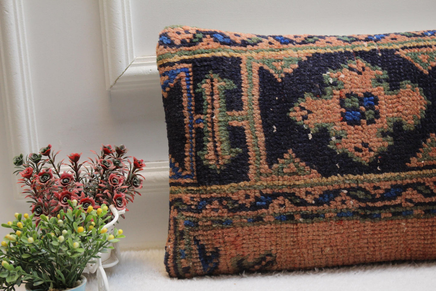 Handmade Kilim Lumbar Pillow Cover: Vintage Turkish Rug Design (12x24 inch)