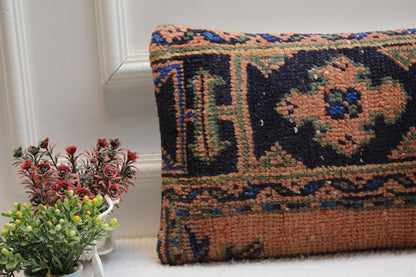 Handmade Kilim Lumbar Pillow Cover: Vintage Turkish Rug Design (12x24 inch)