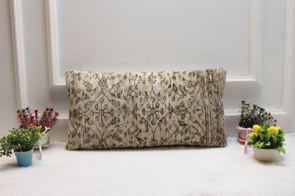 Vintage Turkish Rug Lumbar Pillow Cover: Bohemian Farmhouse Cushion (12x24)