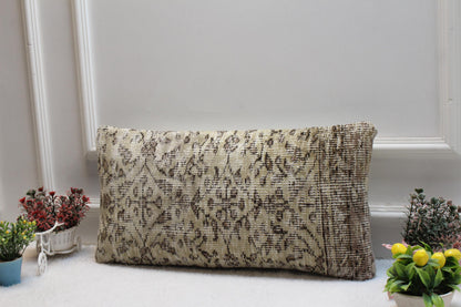 Vintage Turkish Rug Lumbar Pillow Cover: Bohemian Farmhouse Cushion (12x24)