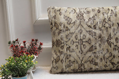 Vintage Turkish Rug Lumbar Pillow Cover: Bohemian Farmhouse Cushion (12x24)