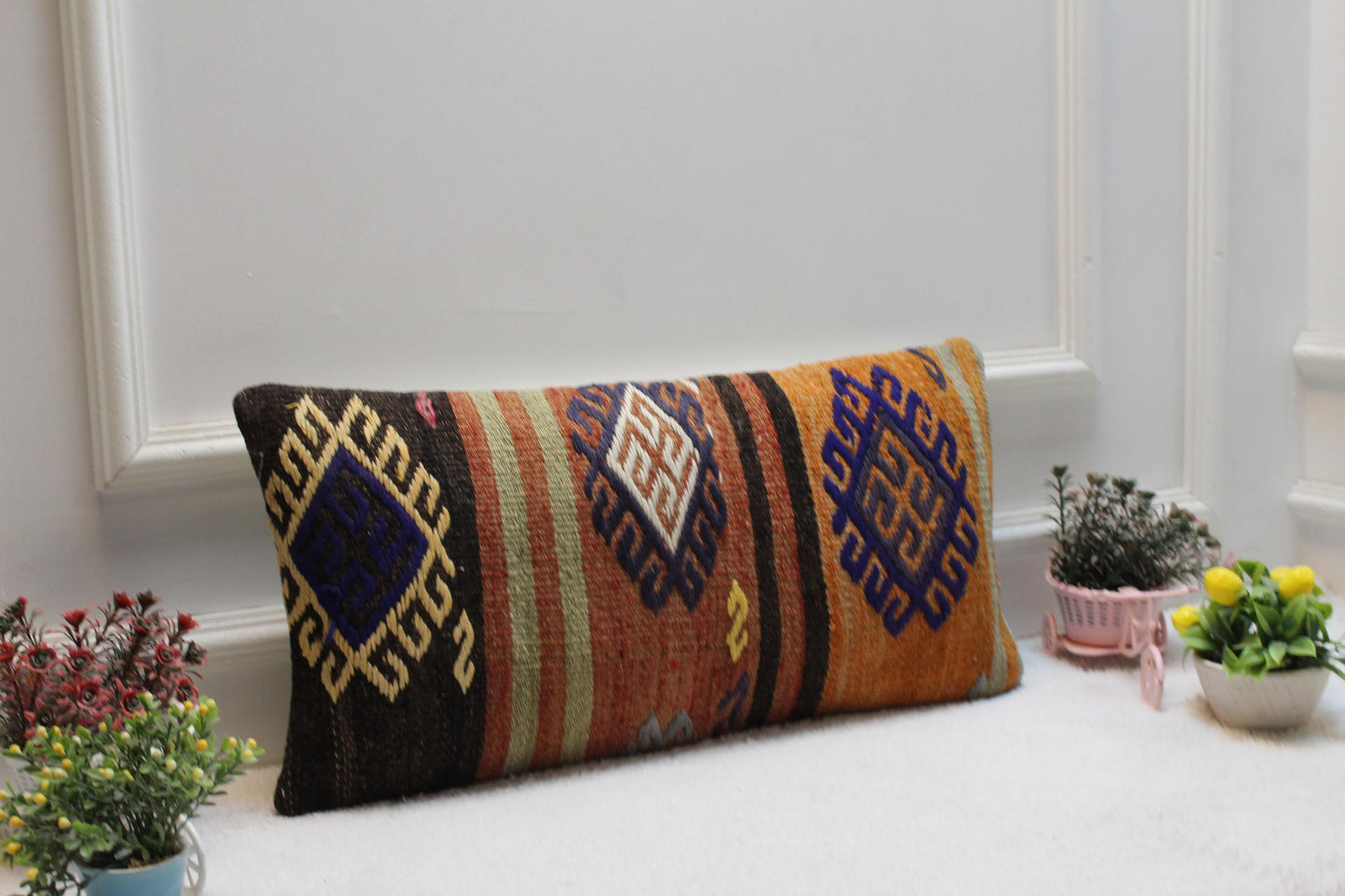 Handmade Kilim Lumbar Pillow Cover: Turkish Rug Style, 12x24
