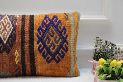 Handmade Kilim Lumbar Pillow Cover: Turkish Rug Style, 12x24
