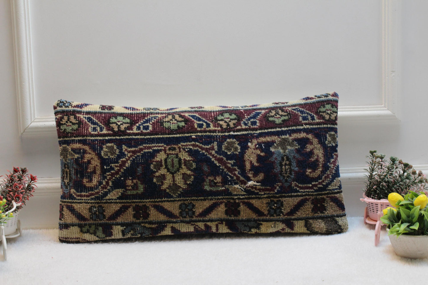 Rustic Turkish Kilim Pillow Cover: Lumbar Boho Decor (12x24 inch)