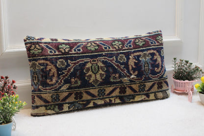 Rustic Turkish Kilim Pillow Cover: Lumbar Boho Decor (12x24 inch)