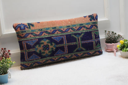 Handmade Lumbar Kilim Pillow Cover 12x24: Turkish Woven Rug Cushion