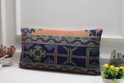 Handmade Lumbar Kilim Pillow Cover 12x24: Turkish Woven Rug Cushion