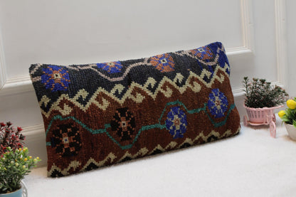Rustic Kilim Lumbar Pillow Cover: Turkish Rug Cushion 12x24