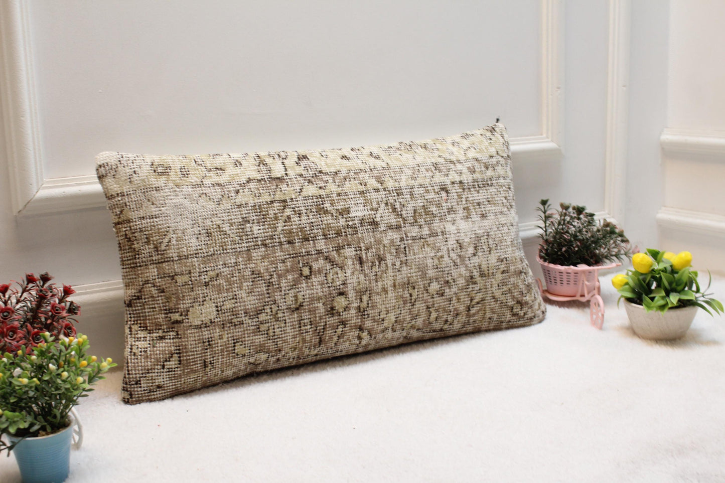 Handmade Turkish Kilim Lumbar Pillow Cover: Boho Farmhouse Decor (12x24)