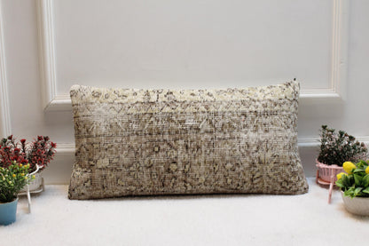 Handmade Turkish Kilim Lumbar Pillow Cover: Boho Farmhouse Decor (12x24)