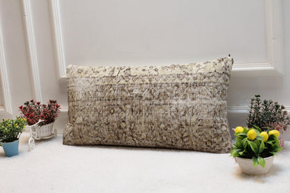 Handmade Turkish Kilim Lumbar Pillow Cover: Boho Farmhouse Decor (12x24)
