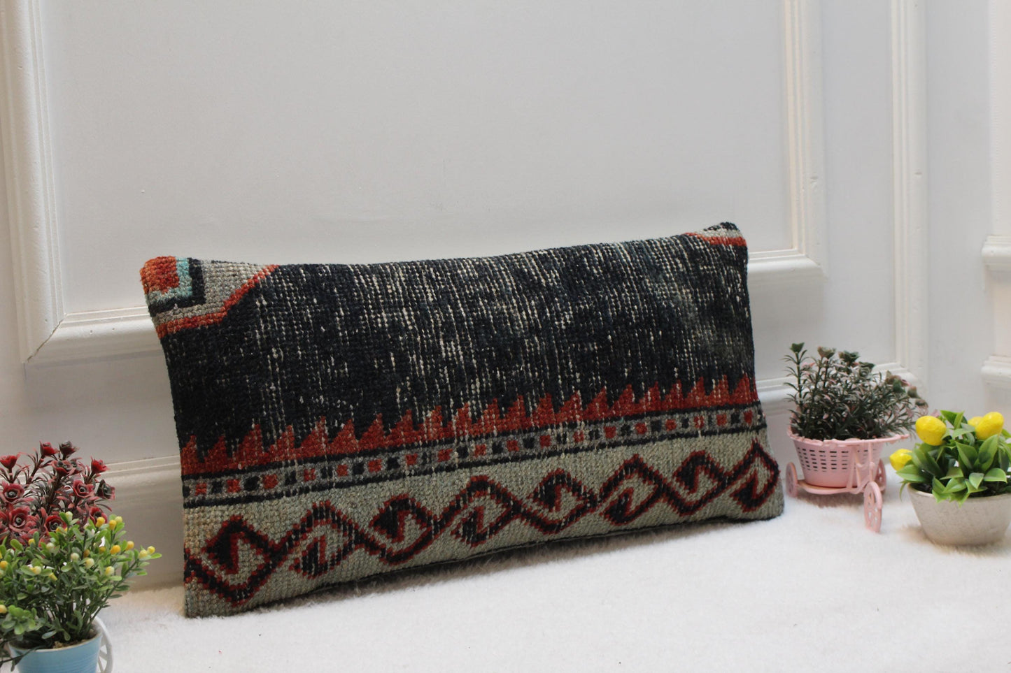 Handmade Kilim Lumbar Pillow Cover: Boho Tribal Decor (12x24 inch)